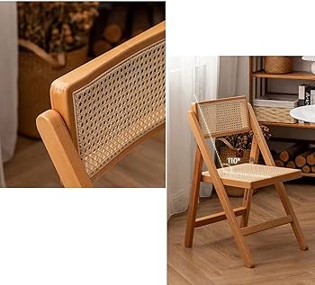 Amazon.co.jp: Nordic Folding Chair, Natural Wood Rattan Chair